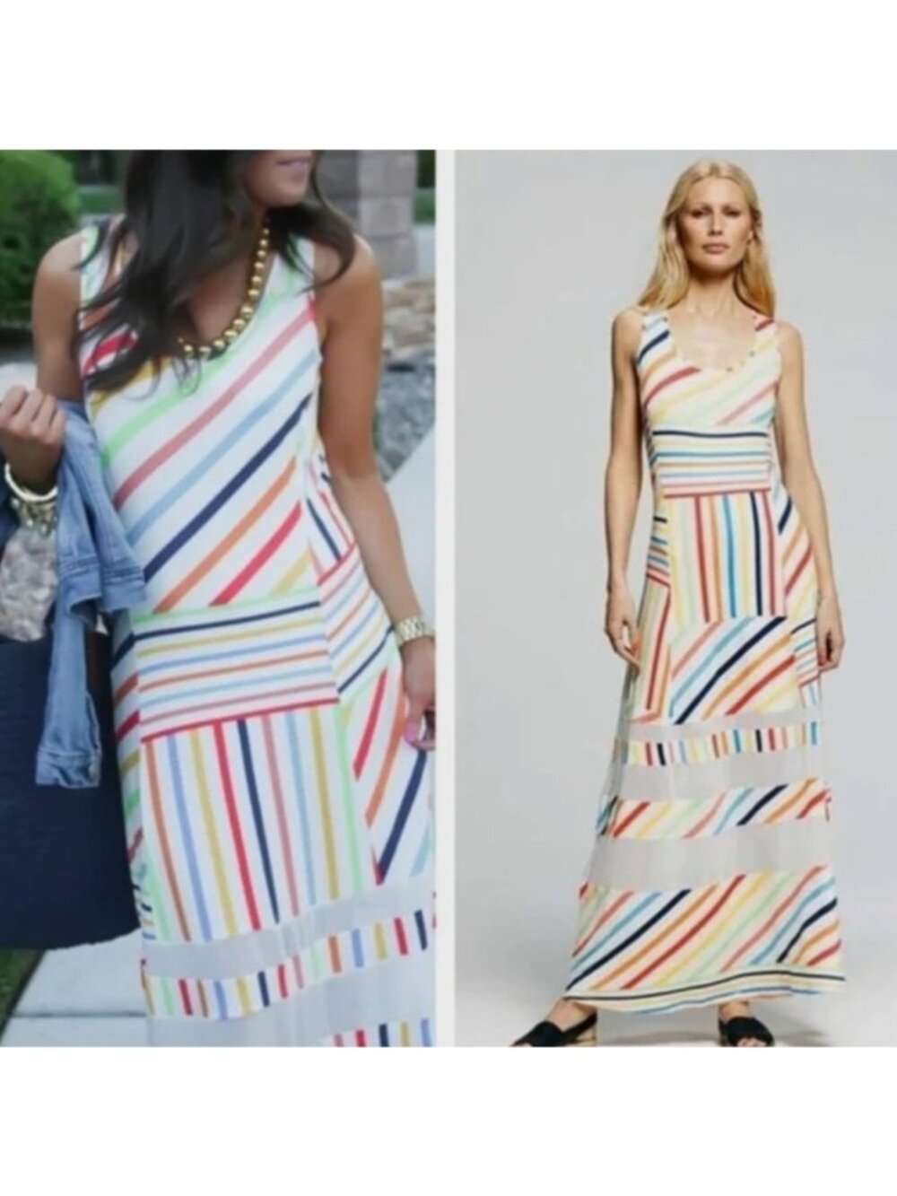 EUC Anthropologie Peter Som Sleeveless Striped stretch Maxi Dress Multicolor XL